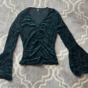 Elegant Green Velvet Wrap Top
